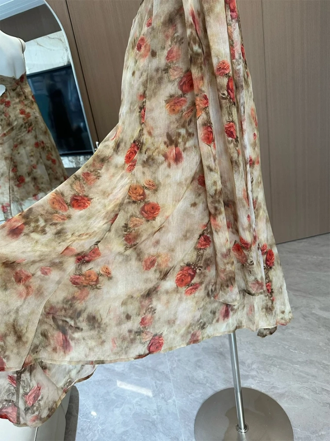 Summer French Backless Prom Gown Floral Spaghetti Strap Long Dress Women Frock Evening Party One-Piece Coquette Robe Coquette