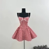 Summer French Prom Gown Ballet Core Mini Plaid Dress Women Gyaru Coquette 2000s Aesthetic Evening Frocks Party Fairy One-Piece