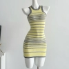 Summer Knit Bodycon Striped Mini Sleeveless Dress Women Hot Sexy Gyaru Mini 2000s Aesthetic Vintage Frocks Party One-Piece Y2k