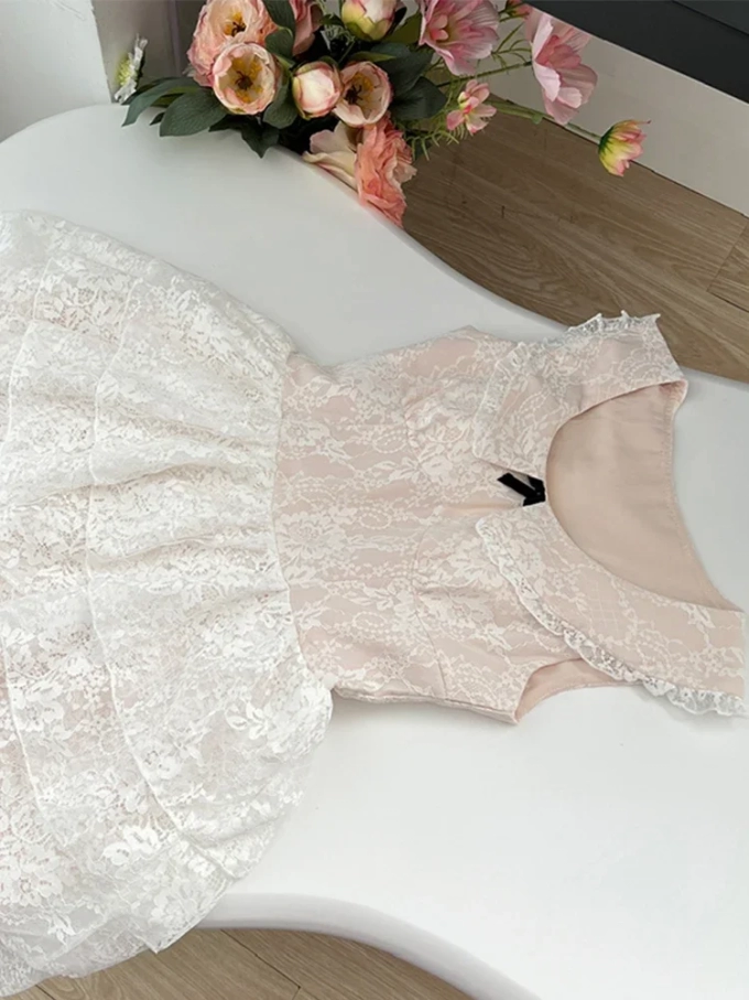 Summer Prom Gown French Vintage Mini Lace Ballet Core Dress Women Frock Evening Party 2000s Aesthetic One-Piece Mori Girl Fairy