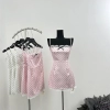 Summer Spaghetti Strap French Coquette Lace Dress Women Mini Polka Dot Aesthetic Vintage Gyaru Frocks Evening Party One-Piece