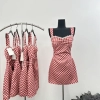 Summer Women Korean Plaid Mini A-line Dress Lace Frocks French Vintage Mori Girl One-Piece Coquette Gyaru 2000s Aesthetic Cute