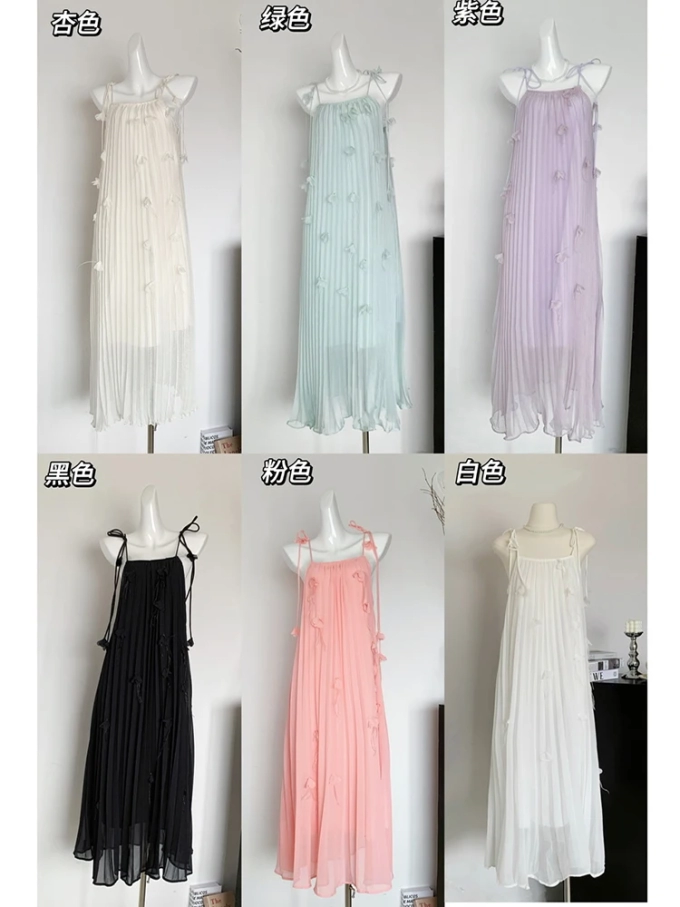 Woman Chiffon A-Line Dress Gauze Halter Dress Square Neck Spaghetti Strap Off Shoulder Fairy Core Frocks One-Piece Aesthetics