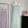 Woman Chiffon A-Line Dress Gauze Halter Dress Square Neck Spaghetti Strap Off Shoulder Fairy Core Frocks One-Piece Aesthetics