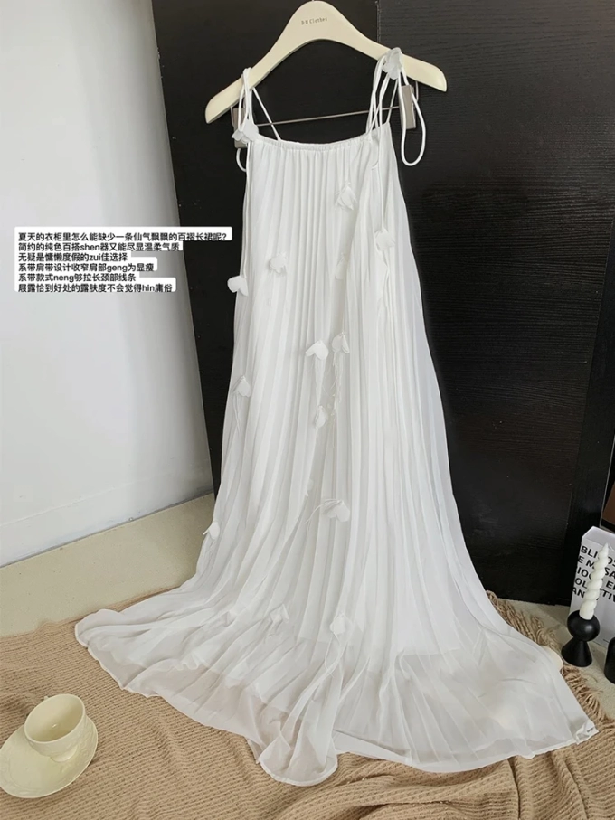 Woman Chiffon A-Line Dress Gauze Halter Dress Square Neck Spaghetti Strap Off Shoulder Fairy Core Frocks One-Piece Aesthetics