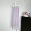 Woman Chiffon A-Line Dress Gauze Halter Dress Square Neck Spaghetti Strap Off Shoulder Fairy Core Frocks One-Piece Aesthetics